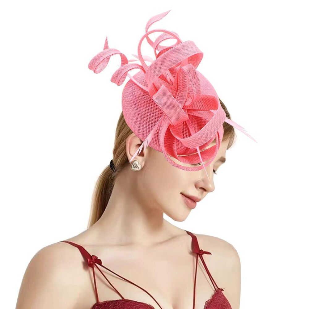 6374 Womens Fascinator Hat Sinamay Pillbox Flower Feather Tea Party Derby